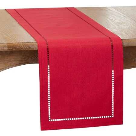 Saro Lifestyle SARO 9738.R1490B 14 x 90 in. Oblong Red Laser-Cut Hemstitch Table Runner 9738.R1490B